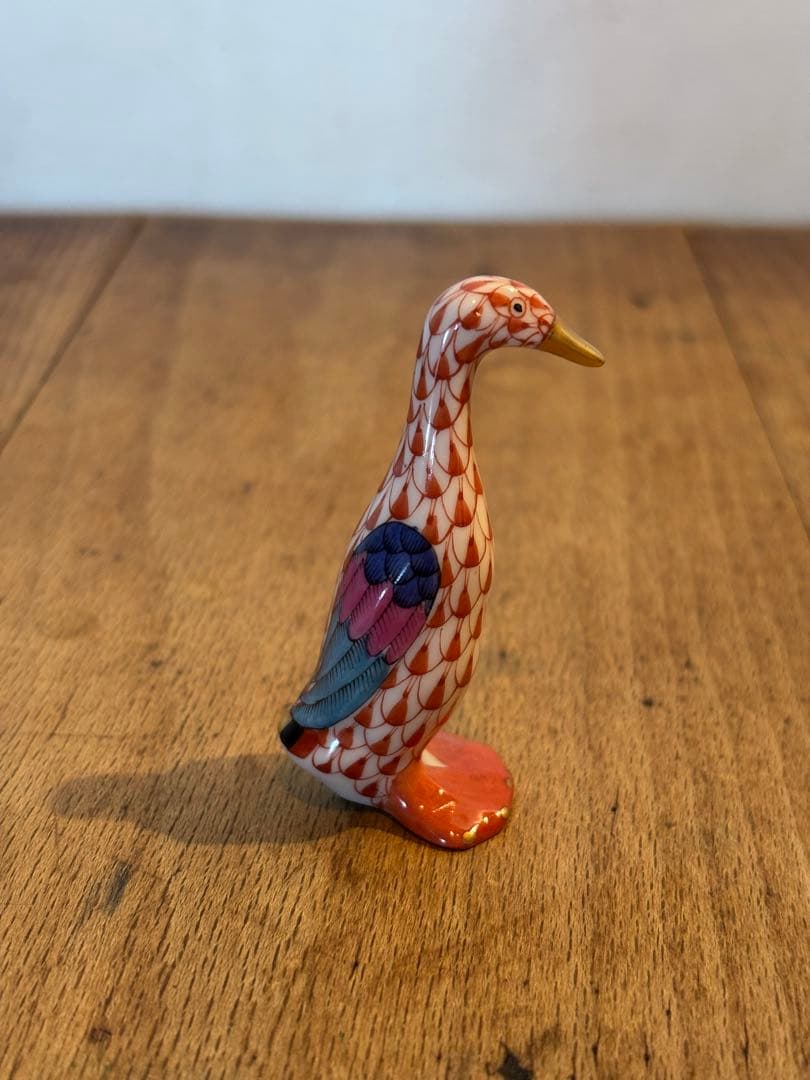 HEREND ヘレンド フィギュリン アヒル フィッシュネット 赤