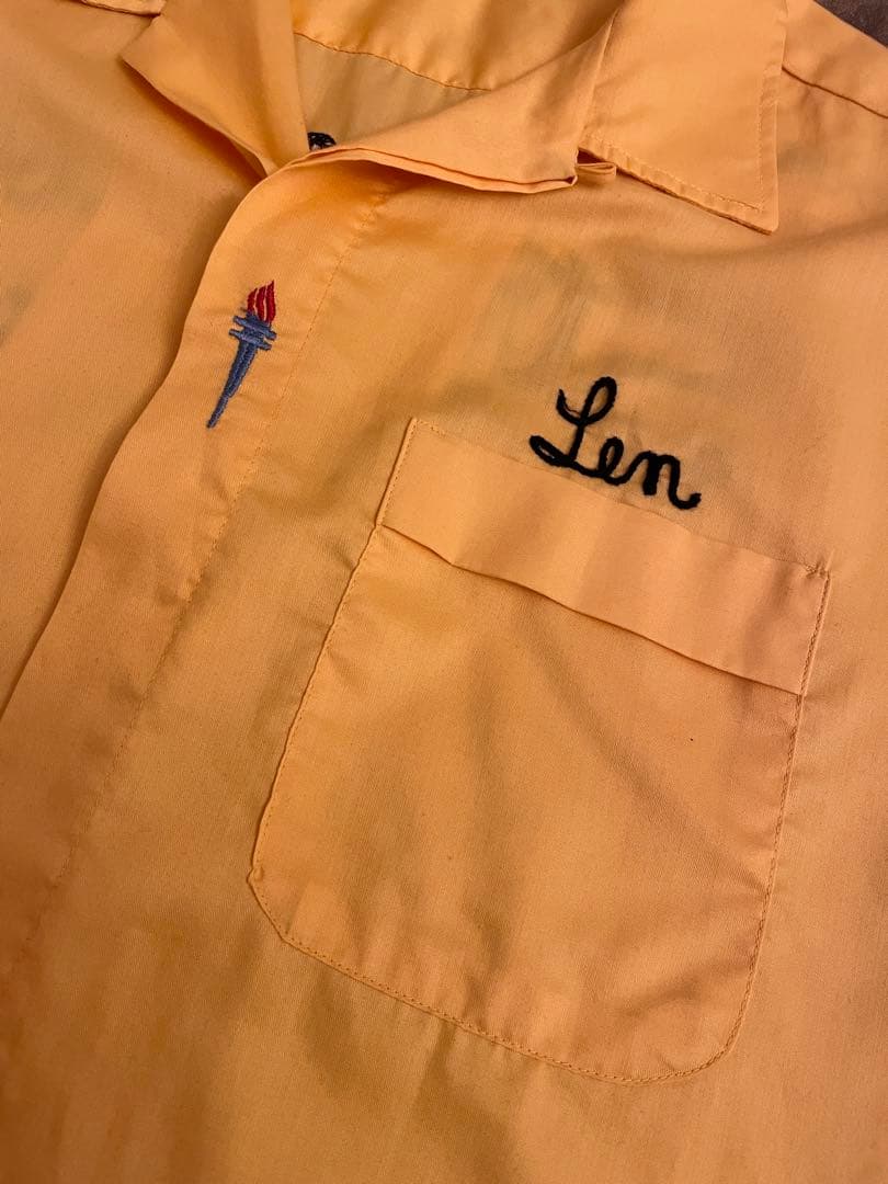 70s HILTON（ヒルトン）青タグ ボーリングシャツ 豪華刺繍 L