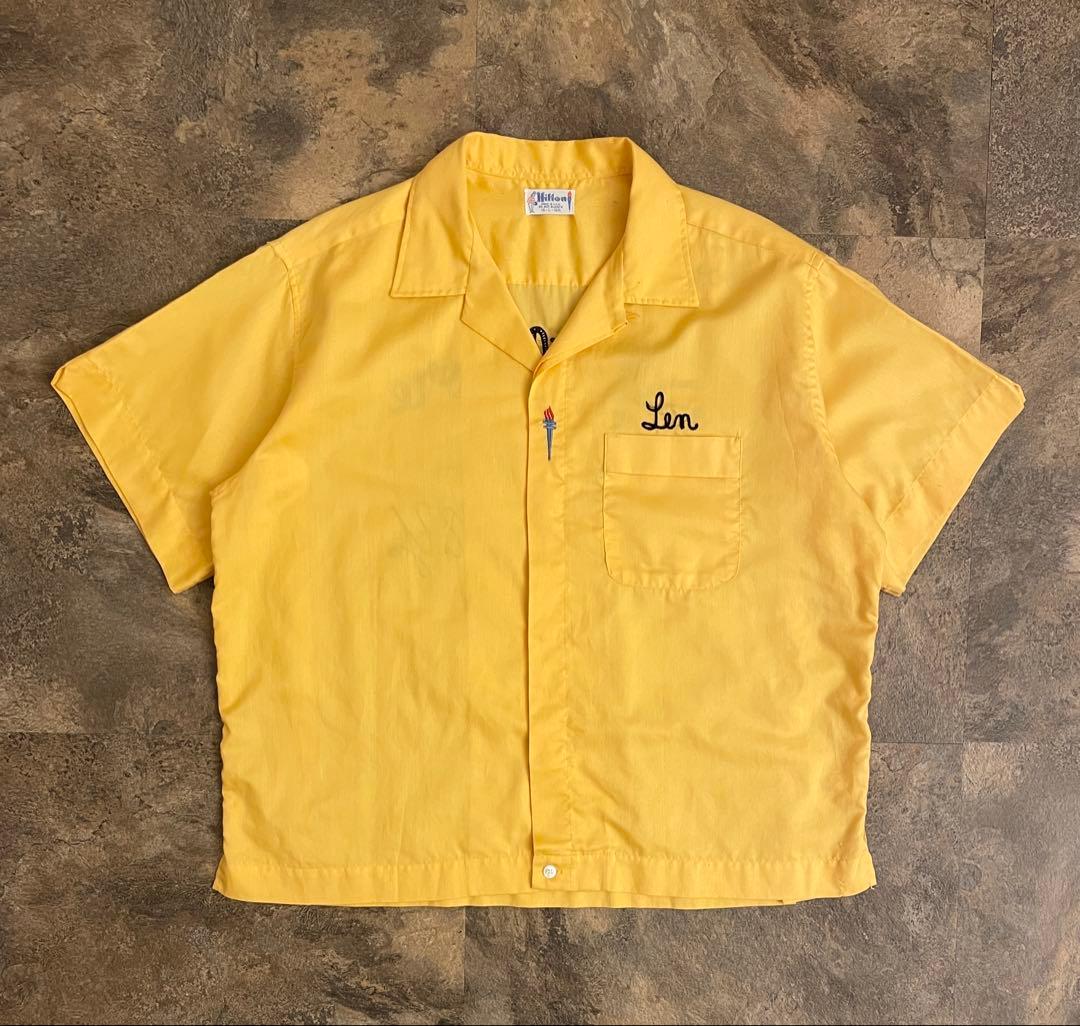 70s HILTON（ヒルトン）青タグ ボーリングシャツ 豪華刺繍 L