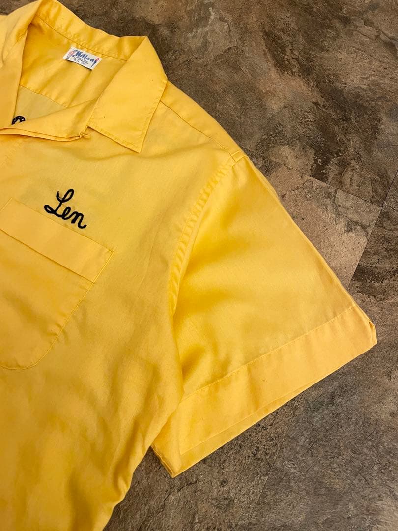 70s HILTON（ヒルトン）青タグ ボーリングシャツ 豪華刺繍 L