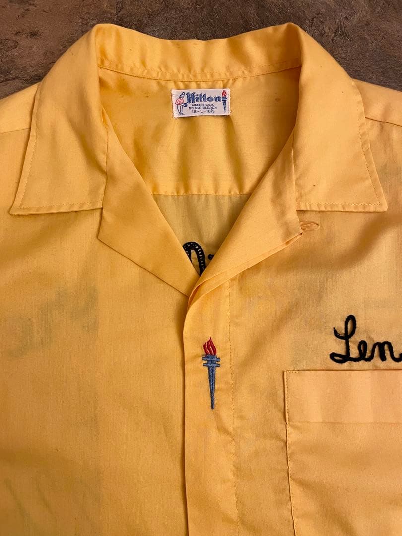 70s HILTON（ヒルトン）青タグ ボーリングシャツ 豪華刺繍 L