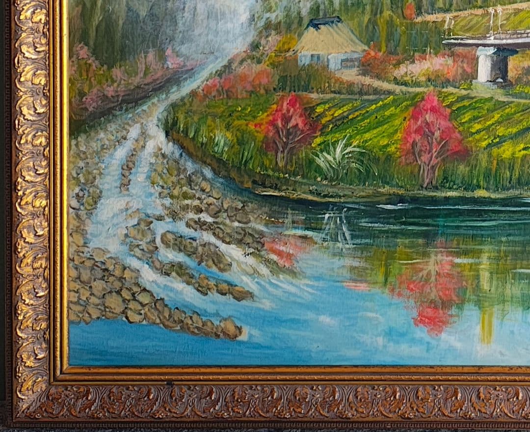 【送料込】F50号 大型 油彩仮額縁＆肉筆油彩画セット 南郷大橋 2006年制作