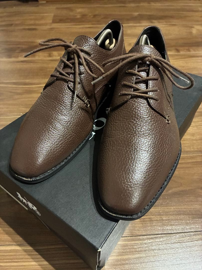 【美品】コーチ シボ革 プレーントゥ グラハムダービーシューズ 26cm 茶