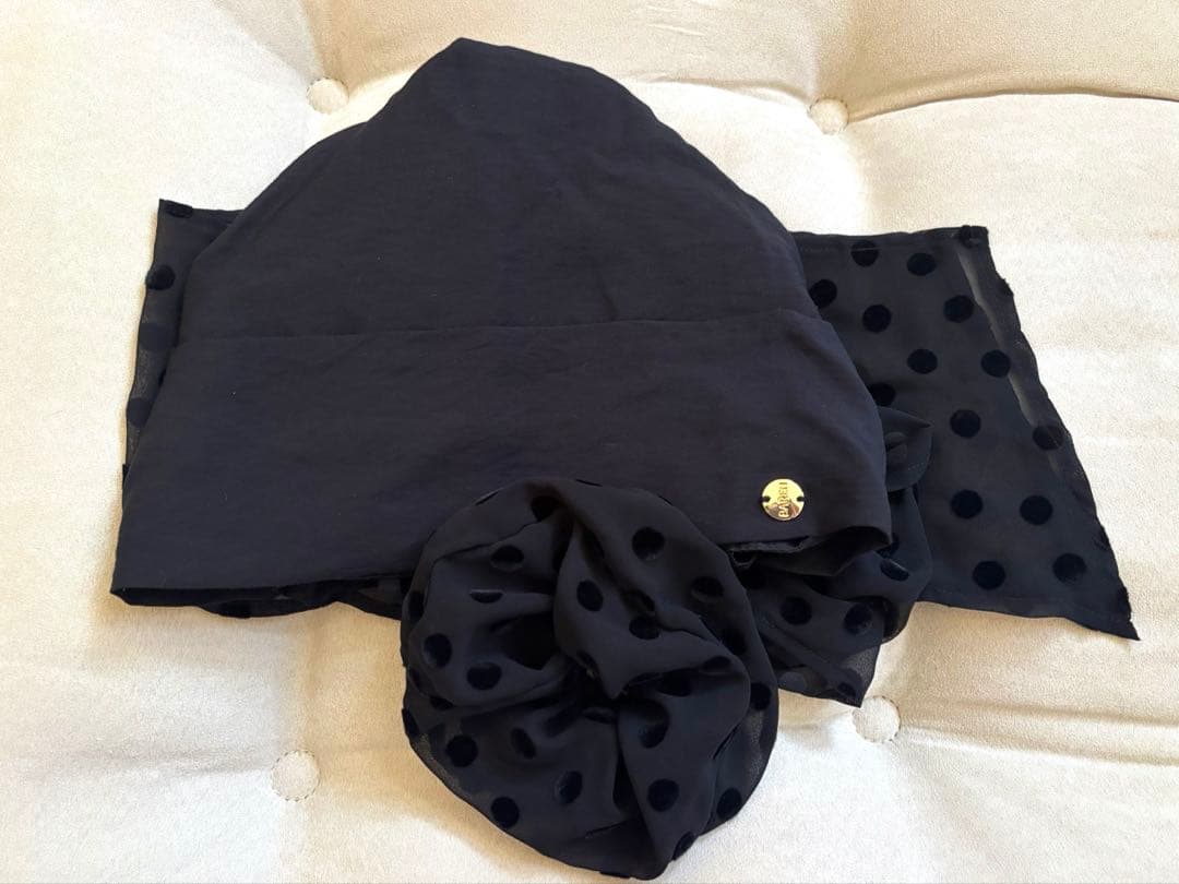 【BAREN】スカーフハット Dot Chiffon-Black