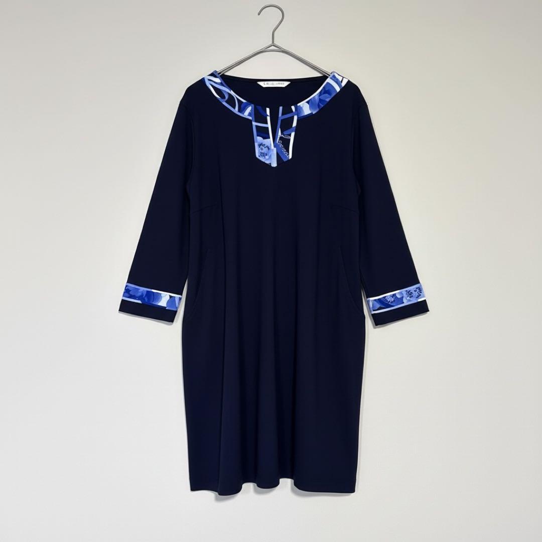 美品✨大きいサイズ レオナール カンカン チュニックワンピース ネイビー