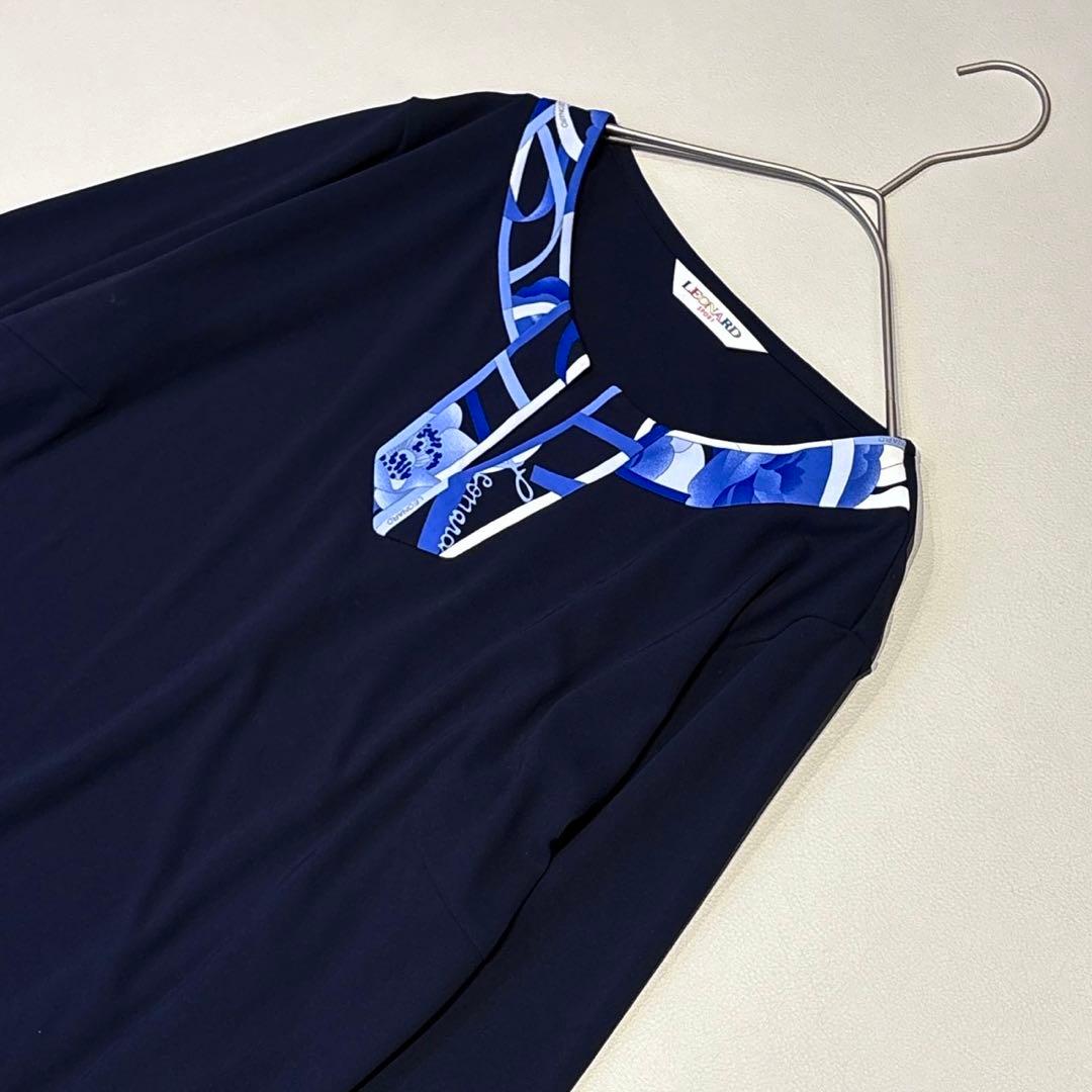 美品✨大きいサイズ レオナール カンカン チュニックワンピース ネイビー