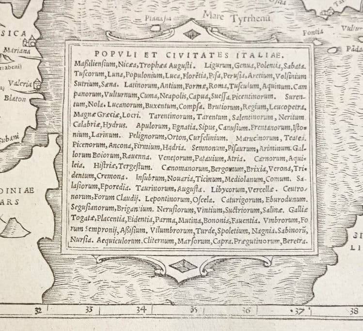 お値下げ　額装品　古地図　1571年　木版画　S.ミュンスター「イタリア全図」