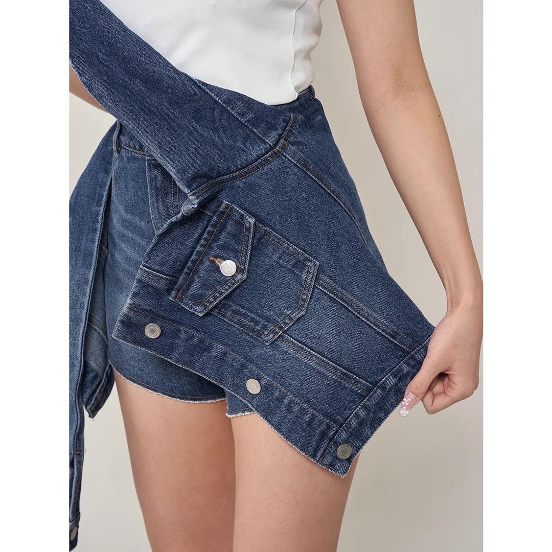 新品タグ付 ダーリッチ ドッキングデザインデニムショートパンツ M ブルー