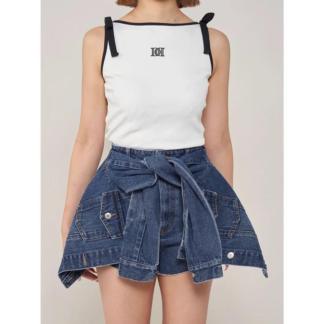 新品タグ付 ダーリッチ ドッキングデザインデニムショートパンツ M ブルー