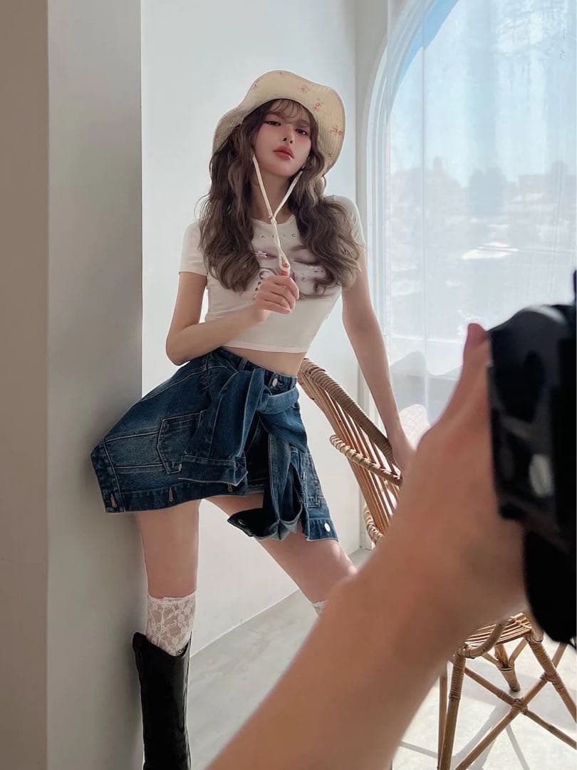 新品タグ付 ダーリッチ ドッキングデザインデニムショートパンツ M ブルー