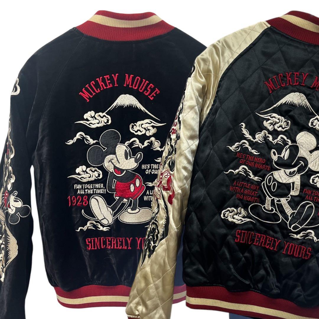 レア　Disney ディズニー ミッキーマウス リバーシブル スカジャン　刺繍