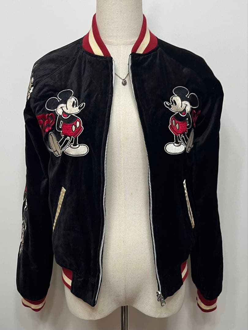 レア　Disney ディズニー ミッキーマウス リバーシブル スカジャン　刺繍