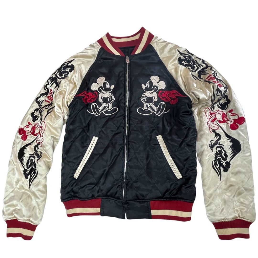 レア　Disney ディズニー ミッキーマウス リバーシブル スカジャン　刺繍