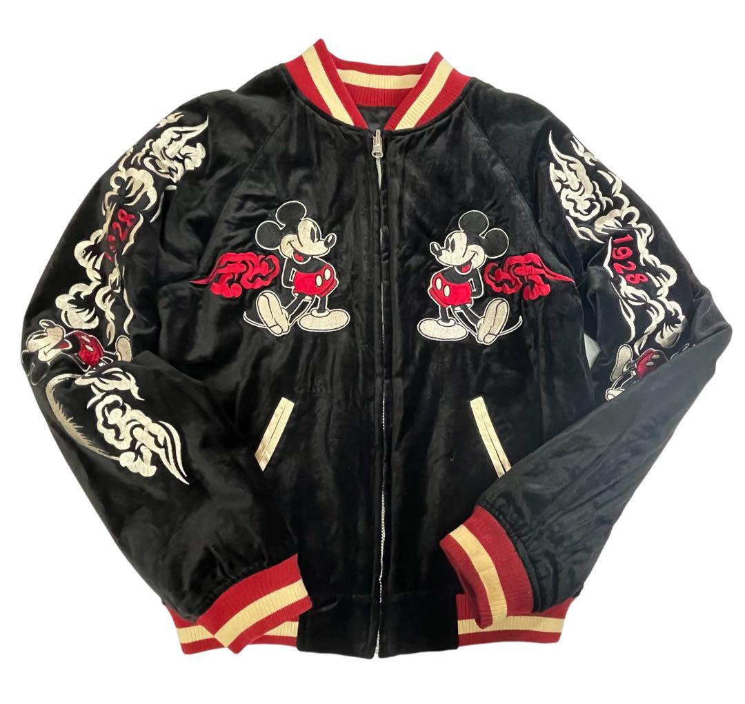 レア　Disney ディズニー ミッキーマウス リバーシブル スカジャン　刺繍