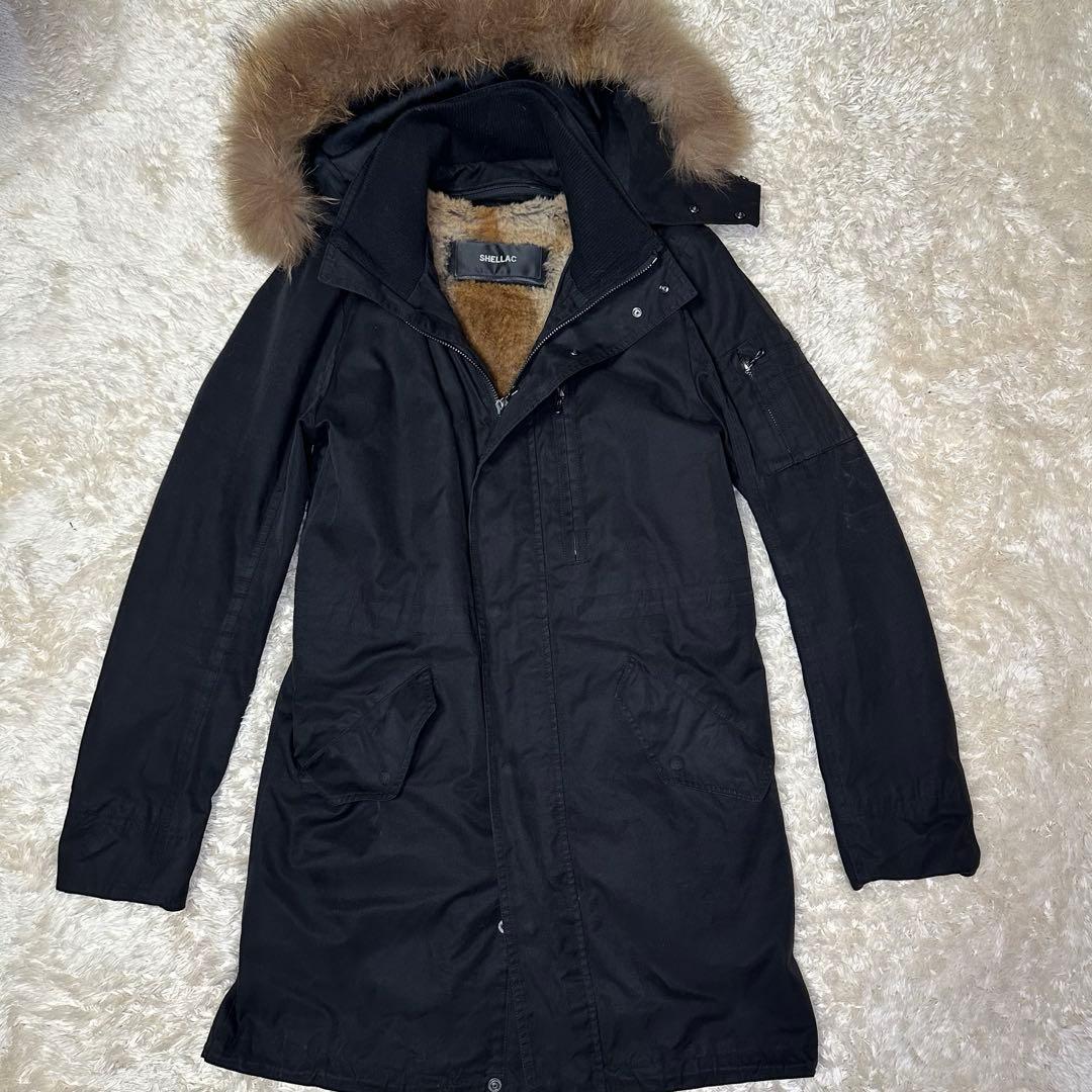 【良品】SHELLAC リアルラビット ファーライナー付 モッズコート 48