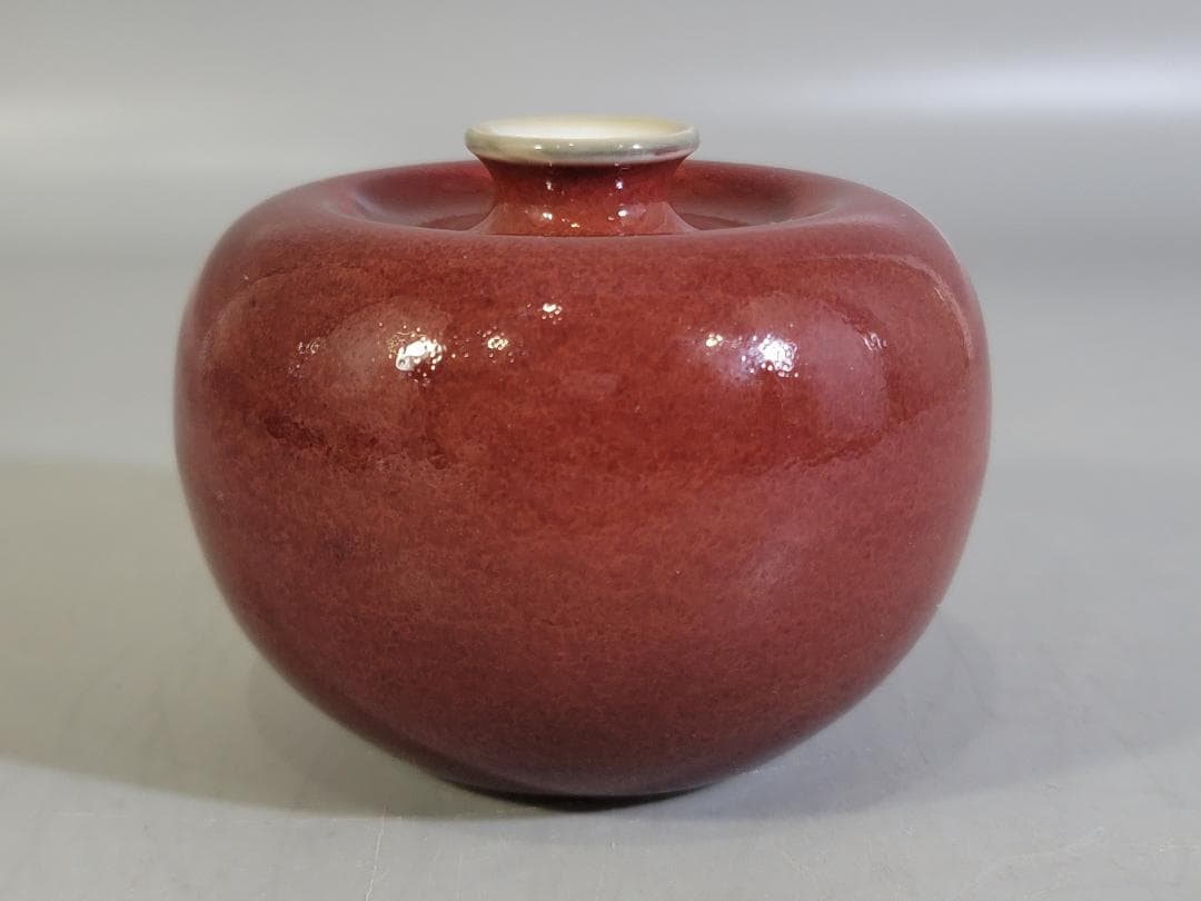 清時代 康熙年製 豆紅釉苹果尊・時代物・古陶磁・古賞物・旧家買出品