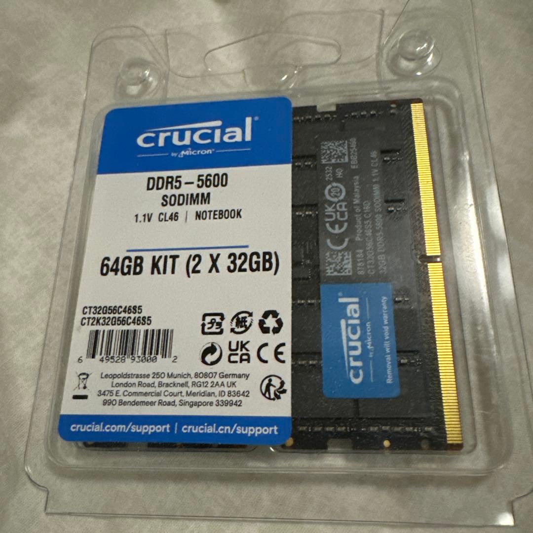 動作確認済 Crucial DDR5-5600 SODIMM 2x32GB