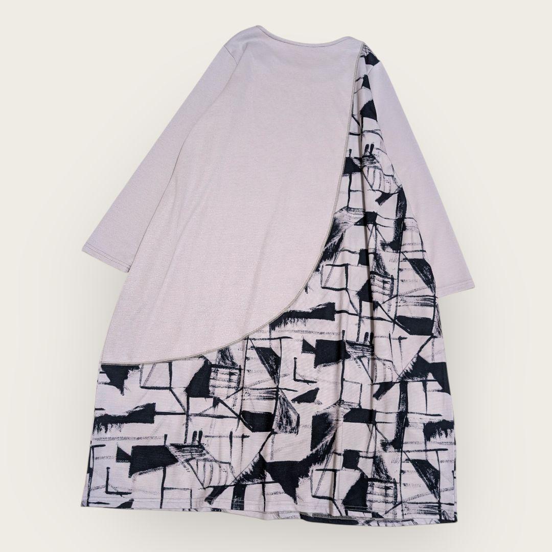 センソユニコ　UNICO　幾何学柄　アシンメトリー　ワンピース　グレー　38