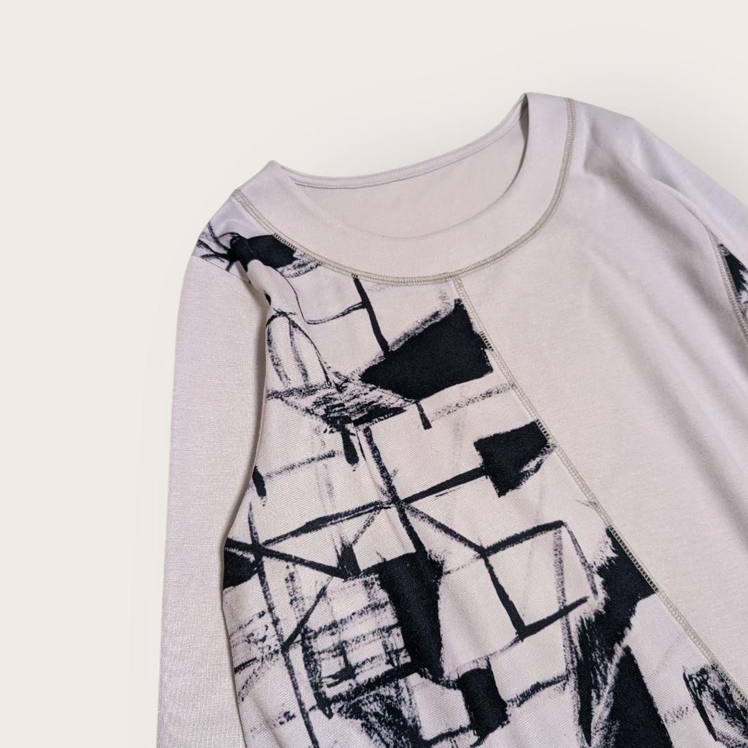 センソユニコ　UNICO　幾何学柄　アシンメトリー　ワンピース　グレー　38