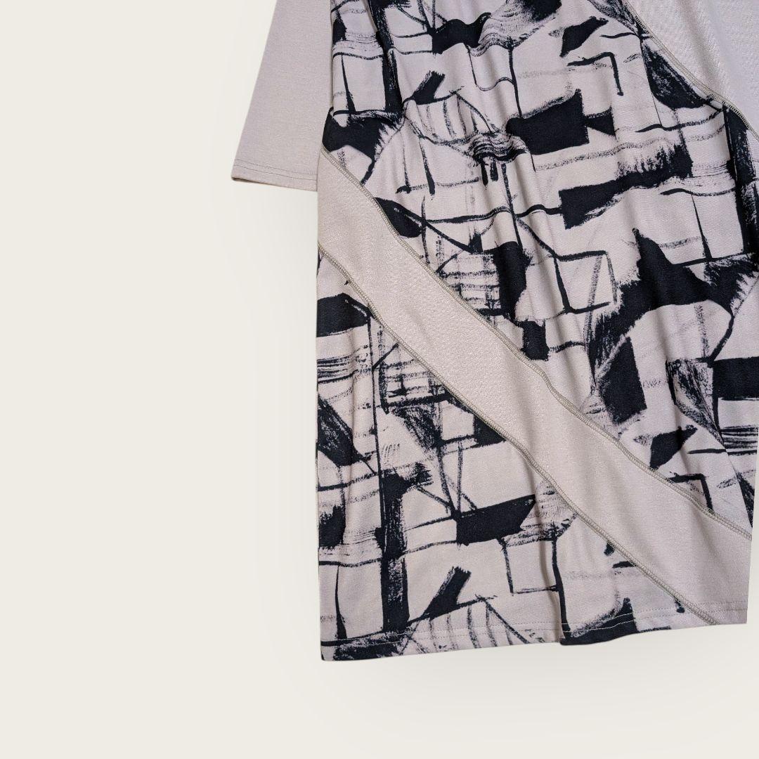 センソユニコ　UNICO　幾何学柄　アシンメトリー　ワンピース　グレー　38