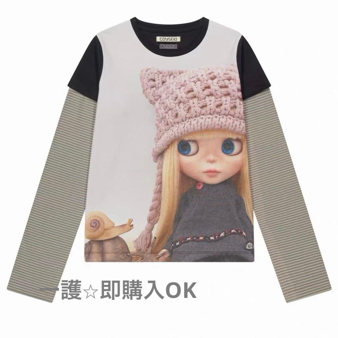 COYSEIO x BLYTHE ドールプリント ストライプ 長袖Tシャツ