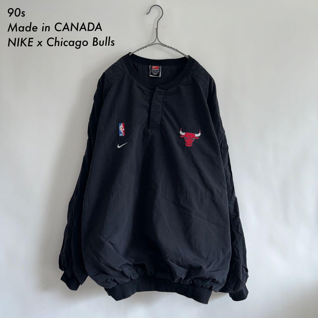90s カナダ製 NIKE シカゴブルズ ナイロンプルオーバー NBA ブラック