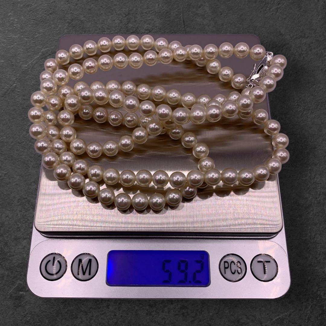 美品　テリ強　本真珠　ホワイトパール　2連ネックレス　SILVER刻印