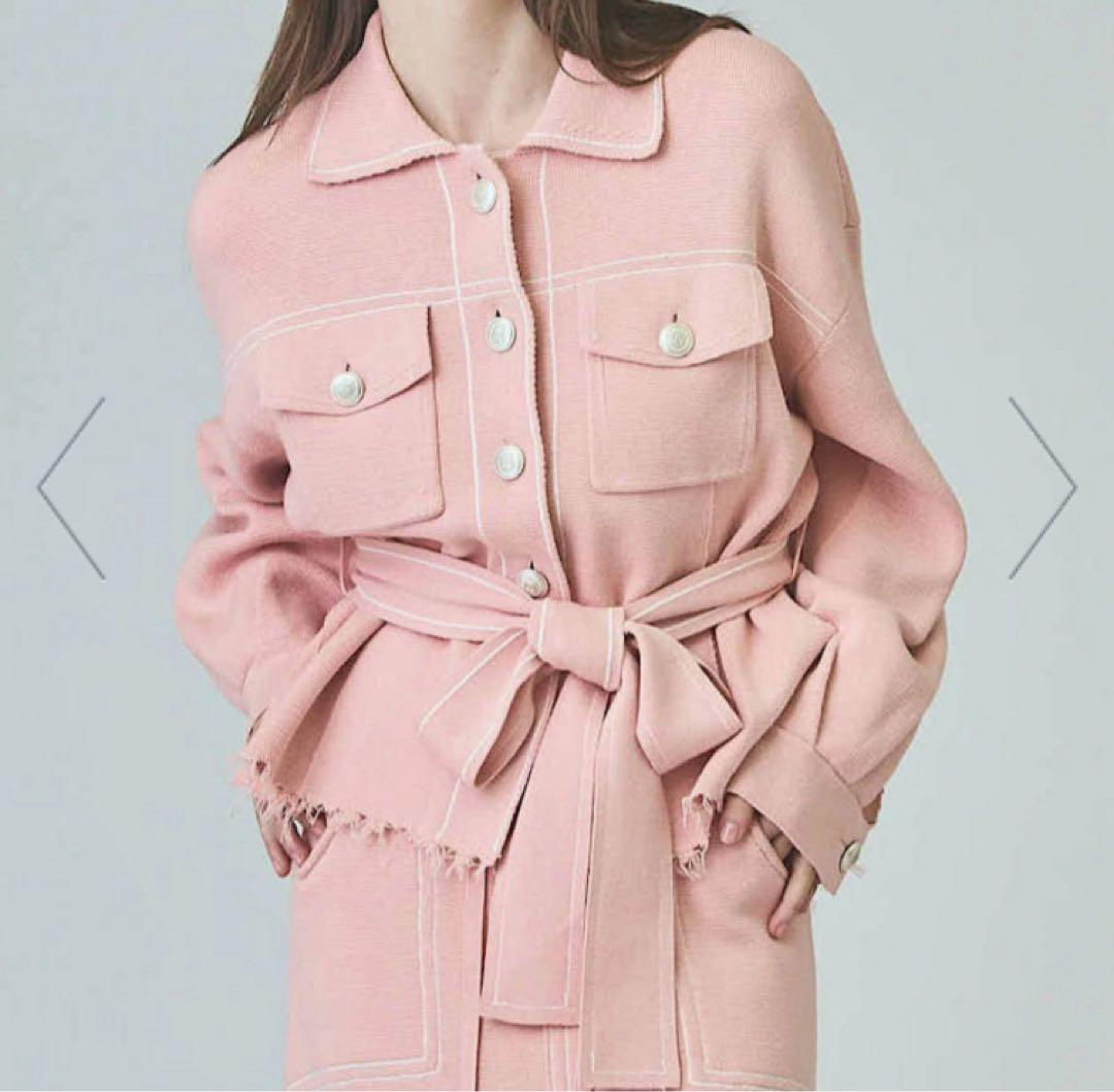 美品✨2025AW 今季完売 ミラノリブ ニットワークジャケット ベルト ピンク