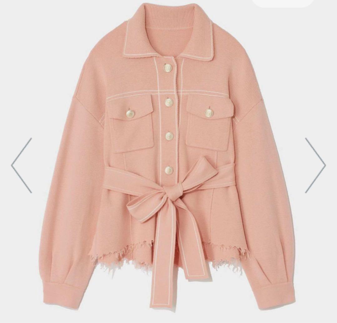 美品✨2025AW 今季完売 ミラノリブ ニットワークジャケット ベルト ピンク