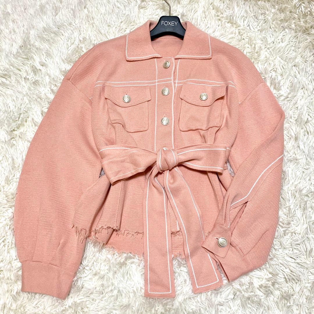 美品✨2025AW 今季完売 ミラノリブ ニットワークジャケット ベルト ピンク
