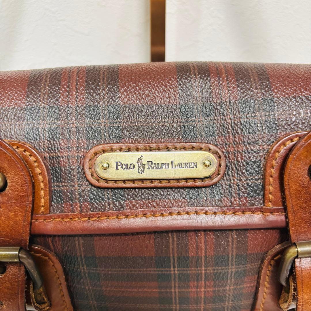 ヴィンテージ ポロ ラルフローレン チェック カバン ショルダーバッグ ブラウン