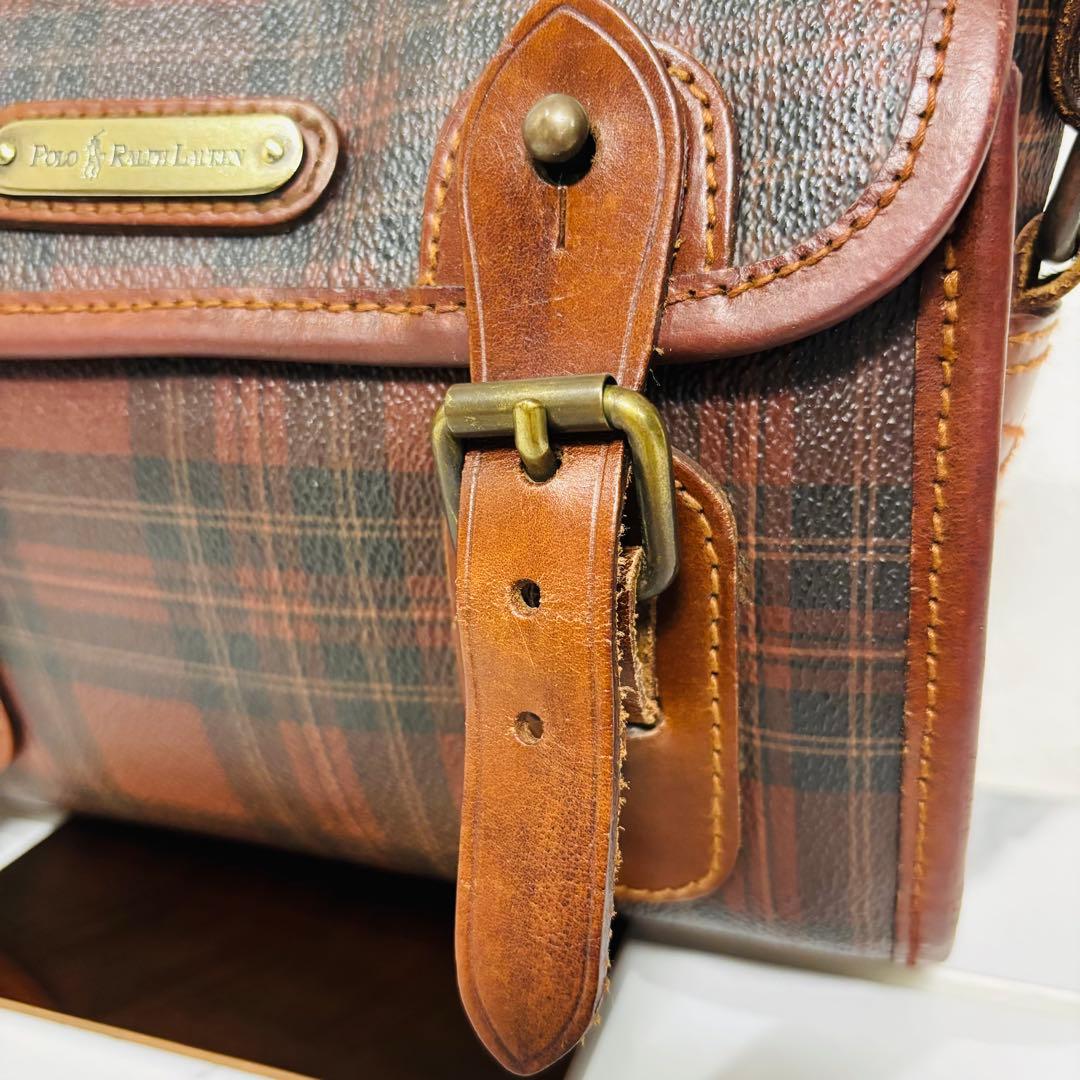 ヴィンテージ ポロ ラルフローレン チェック カバン ショルダーバッグ ブラウン