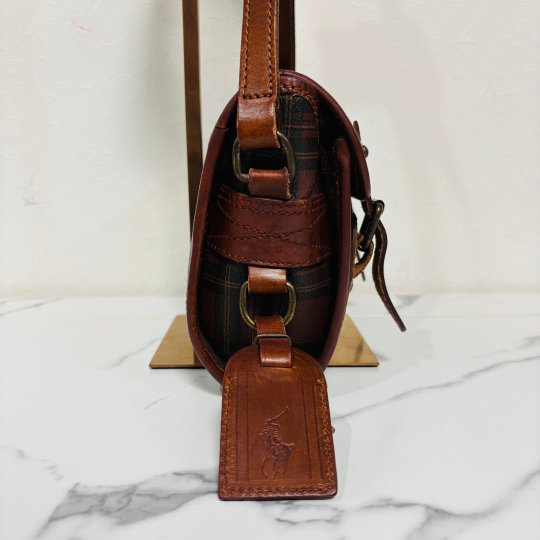 ヴィンテージ ポロ ラルフローレン チェック カバン ショルダーバッグ ブラウン