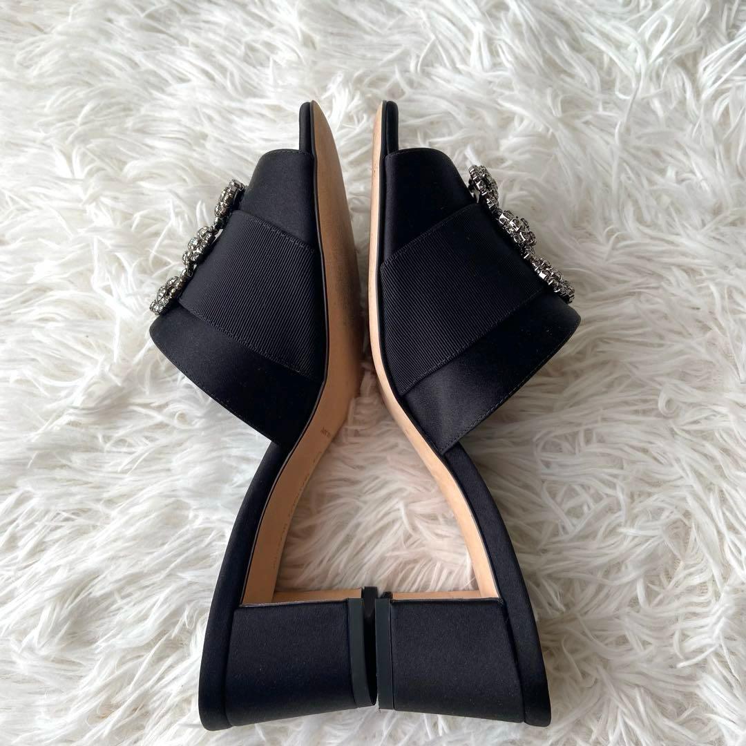 美品✨マノロブラニク サンダル ハンギシ 黒 ビジュー グログランリボン 37