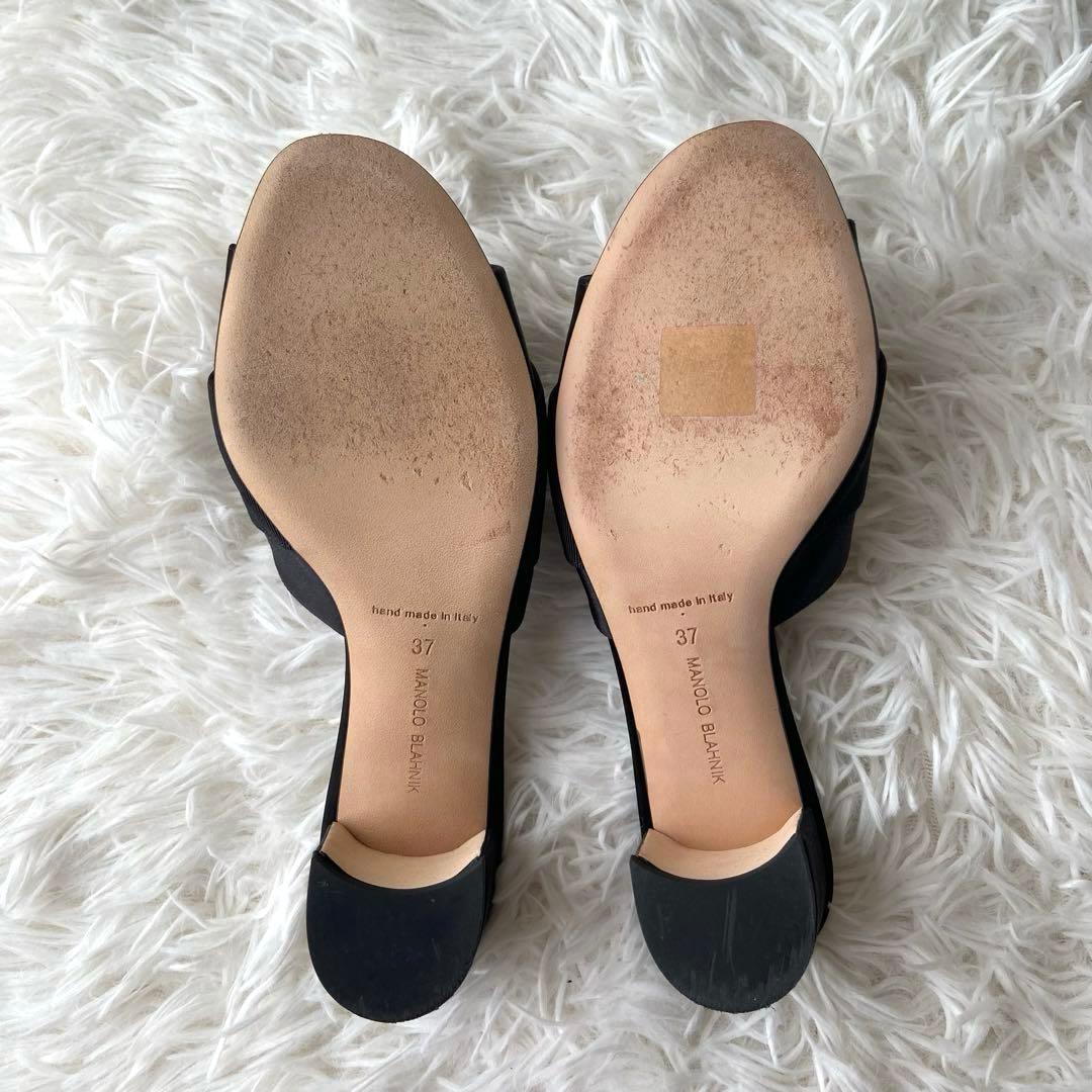 美品✨マノロブラニク サンダル ハンギシ 黒 ビジュー グログランリボン 37