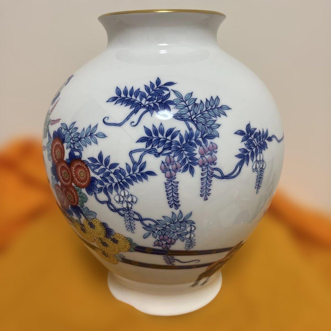 香蘭社 染錦花車 花瓶 磁芸工房謹製 金彩 花器 有田焼 壺 花入箱付き