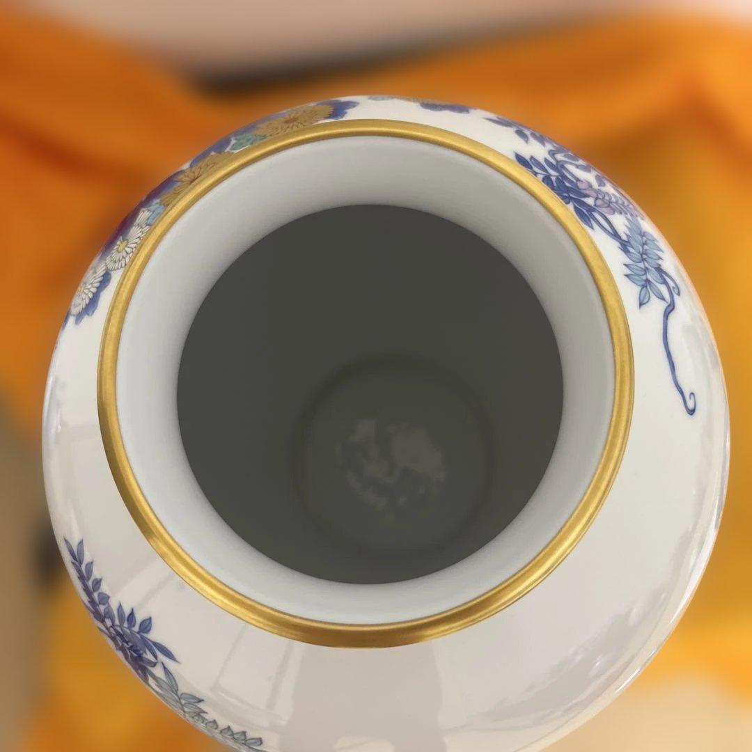 香蘭社 染錦花車 花瓶 磁芸工房謹製 金彩 花器 有田焼 壺 花入箱付き