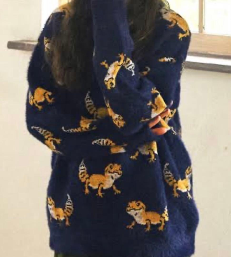 ゴースローキャラバン レオパードゲッコー ジャガード シャギーニットセーターM