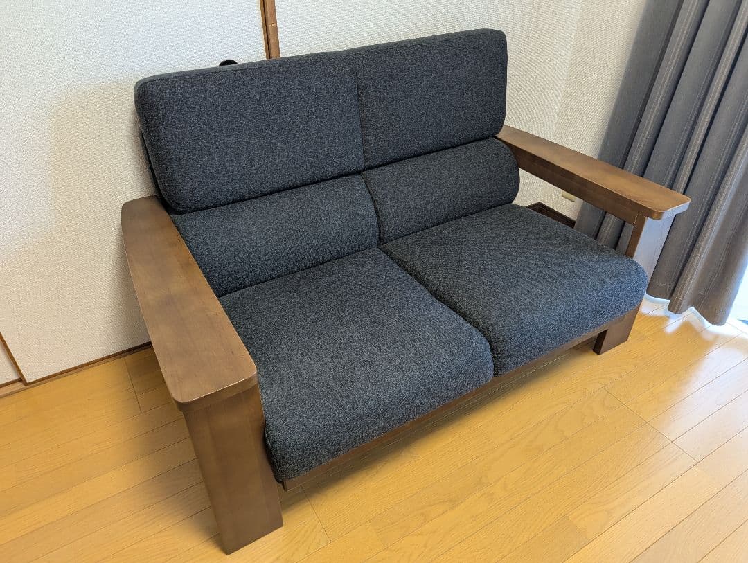 ソファNC779 2人掛け ブラック/ウォールナット