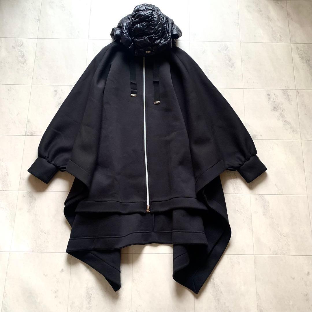 美品♡ヘルノリゾート ダウン切り替え ポンチョコート ロングコート 黒 40