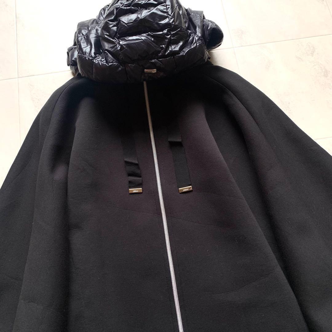 美品♡ヘルノリゾート ダウン切り替え ポンチョコート ロングコート 黒 40
