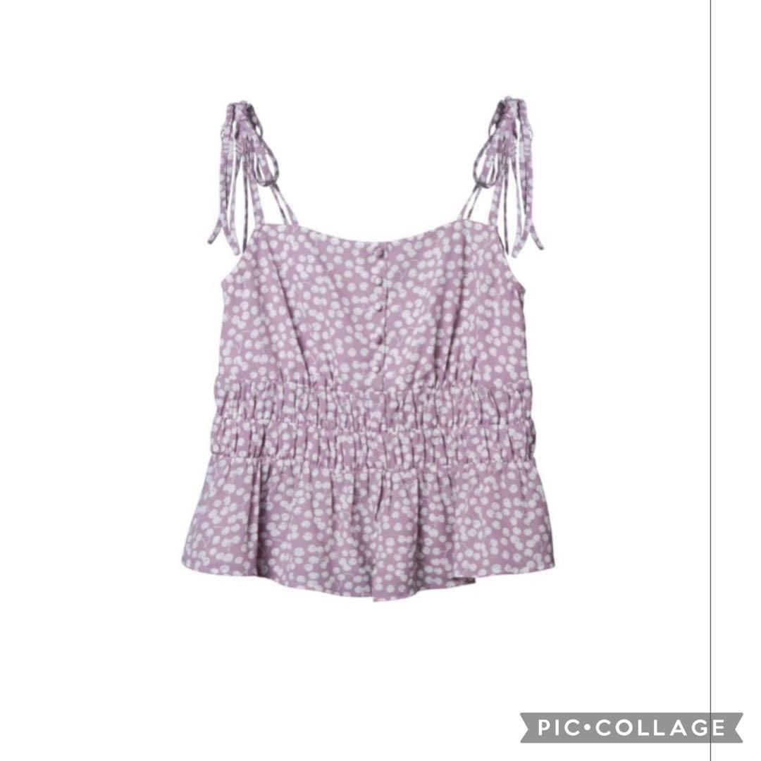美品Her lip to Cherry Pattern Strap Top S