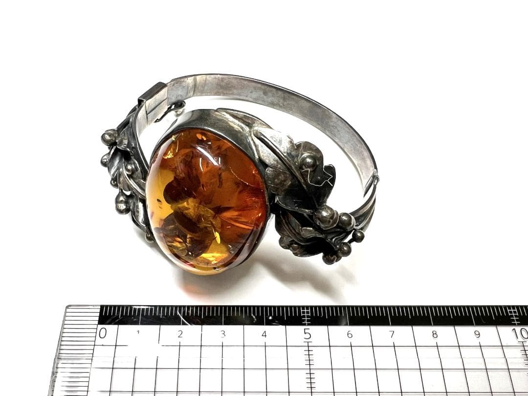 シルバー【925】アンティーク ヴィンテージ 琥珀 バングル ブレスレット