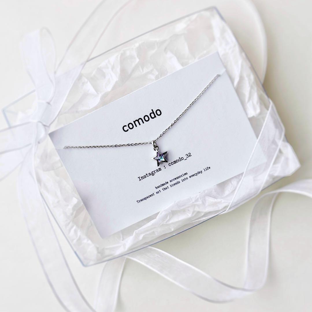 №99 スワロフスキー スター ネックレス サージカルステンレス316L◎紫 青