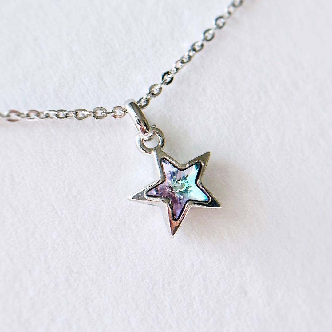 №99 スワロフスキー スター ネックレス サージカルステンレス316L◎紫 青