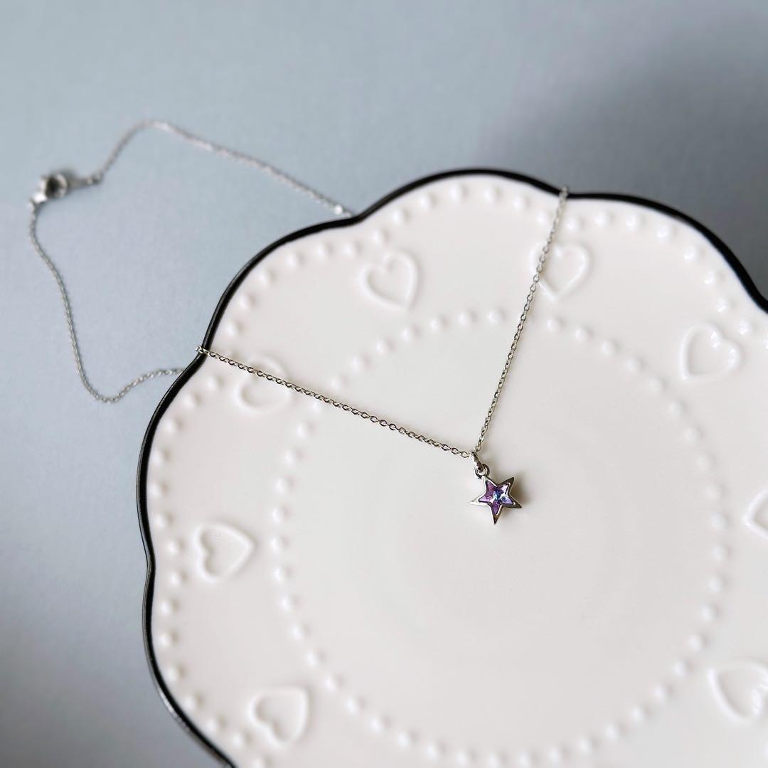 №99 スワロフスキー スター ネックレス サージカルステンレス316L◎紫 青