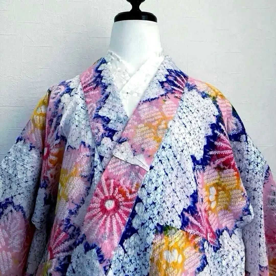 有松絞り・蜘蛛絞り　ますいわ屋　手縫い上質浴衣　花模様　絞り浴衣No.2-180