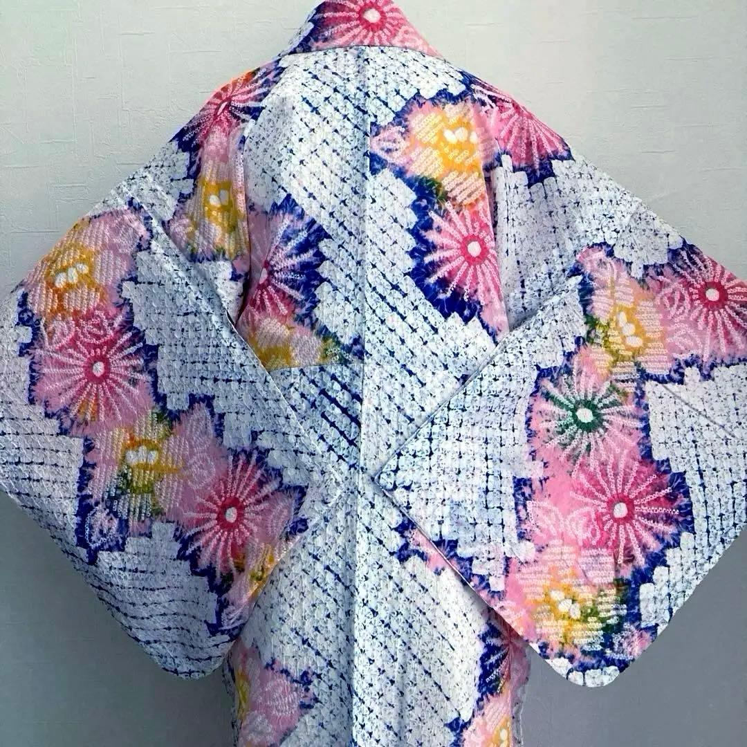 有松絞り・蜘蛛絞り　ますいわ屋　手縫い上質浴衣　花模様　絞り浴衣No.2-180