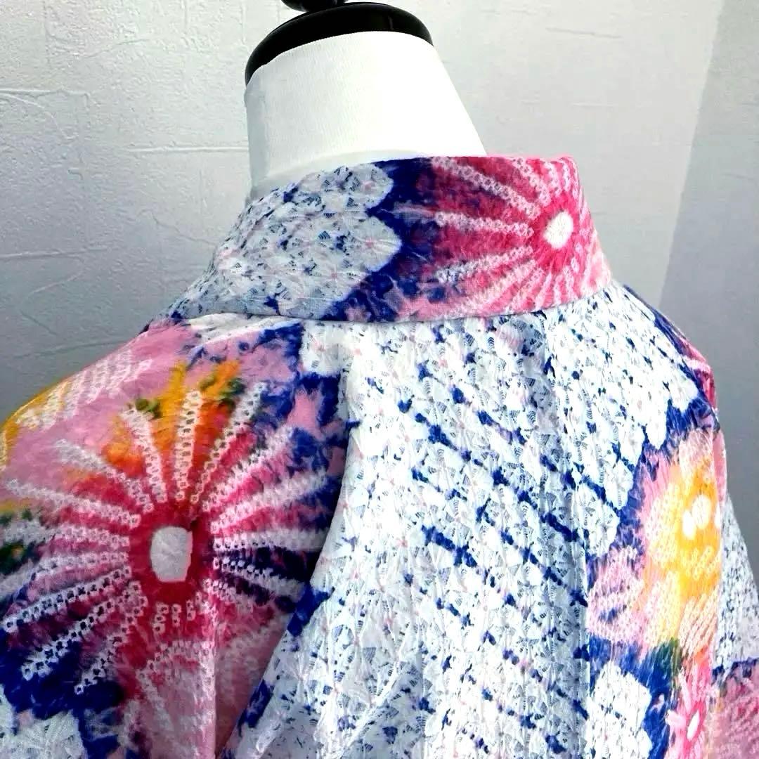 有松絞り・蜘蛛絞り　ますいわ屋　手縫い上質浴衣　花模様　絞り浴衣No.2-180