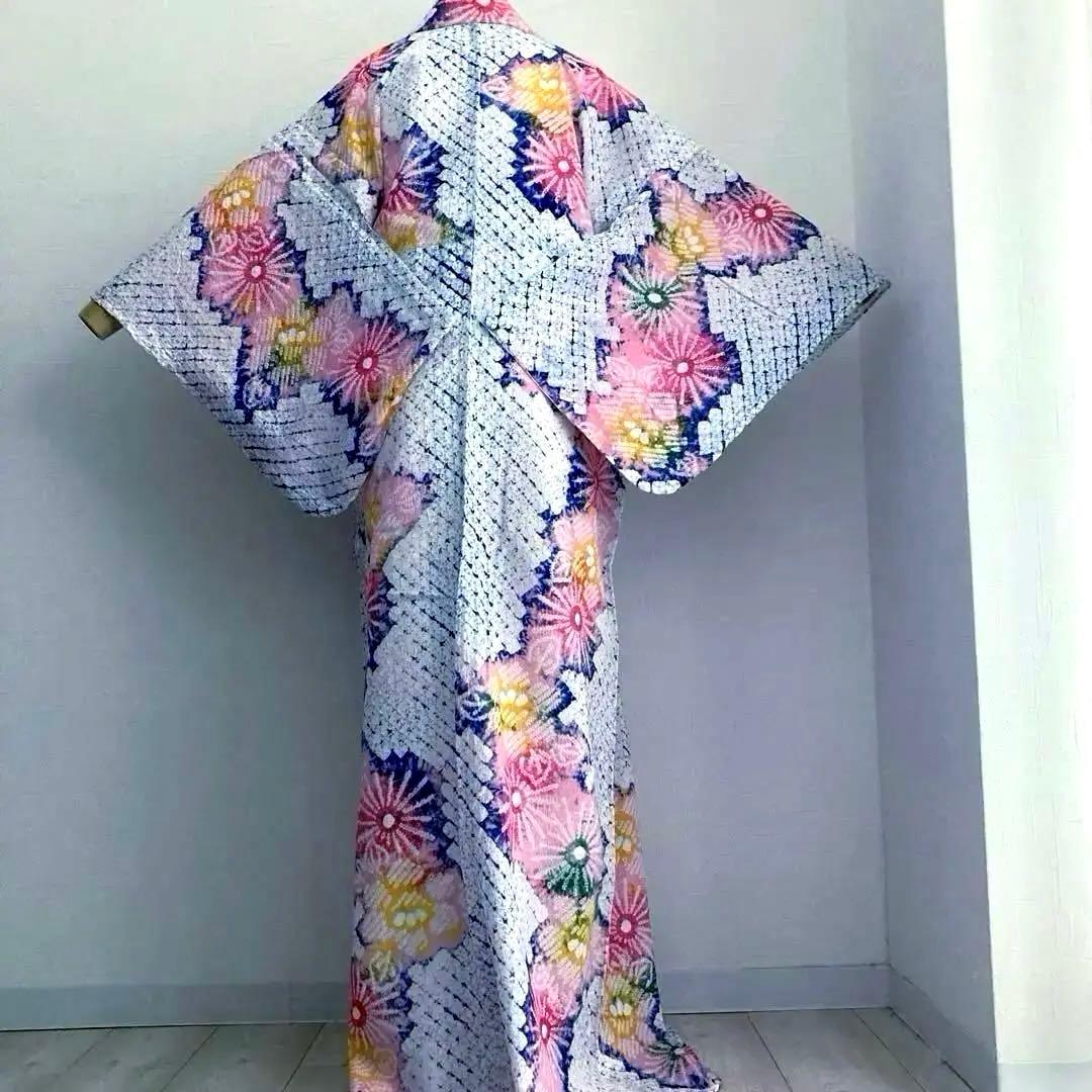 有松絞り・蜘蛛絞り　ますいわ屋　手縫い上質浴衣　花模様　絞り浴衣No.2-180